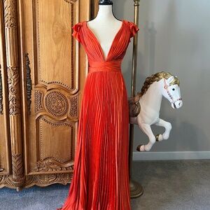 Mac Duggal 26729 [12] pleated ruffled cap sleeve cut out lace up gown - sunset